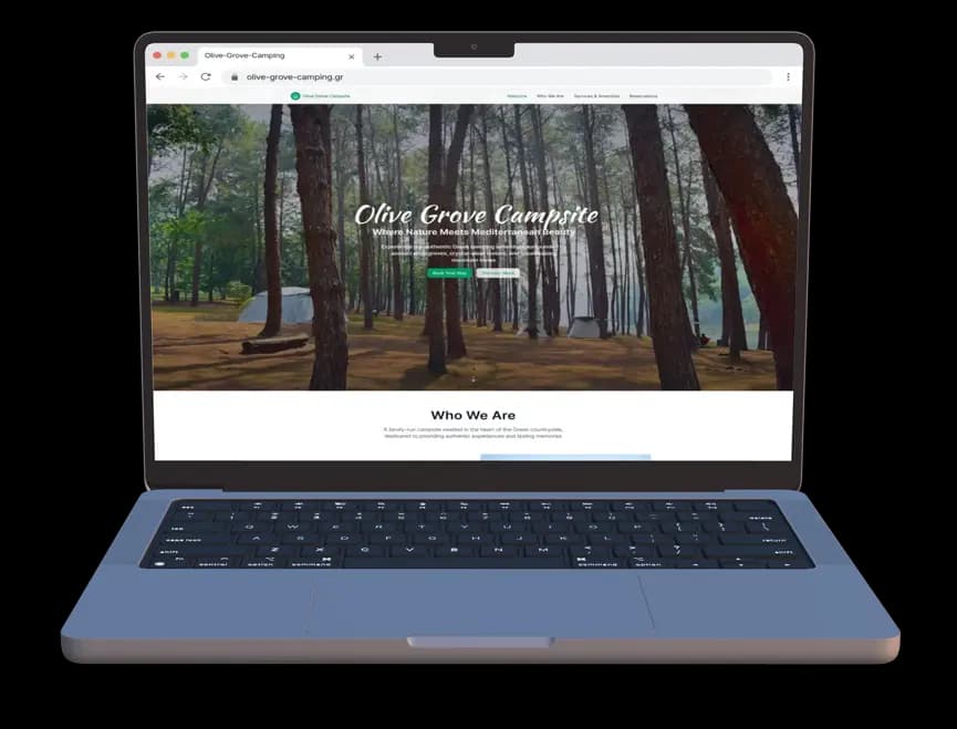 Example of a camping's website on a laptop screen